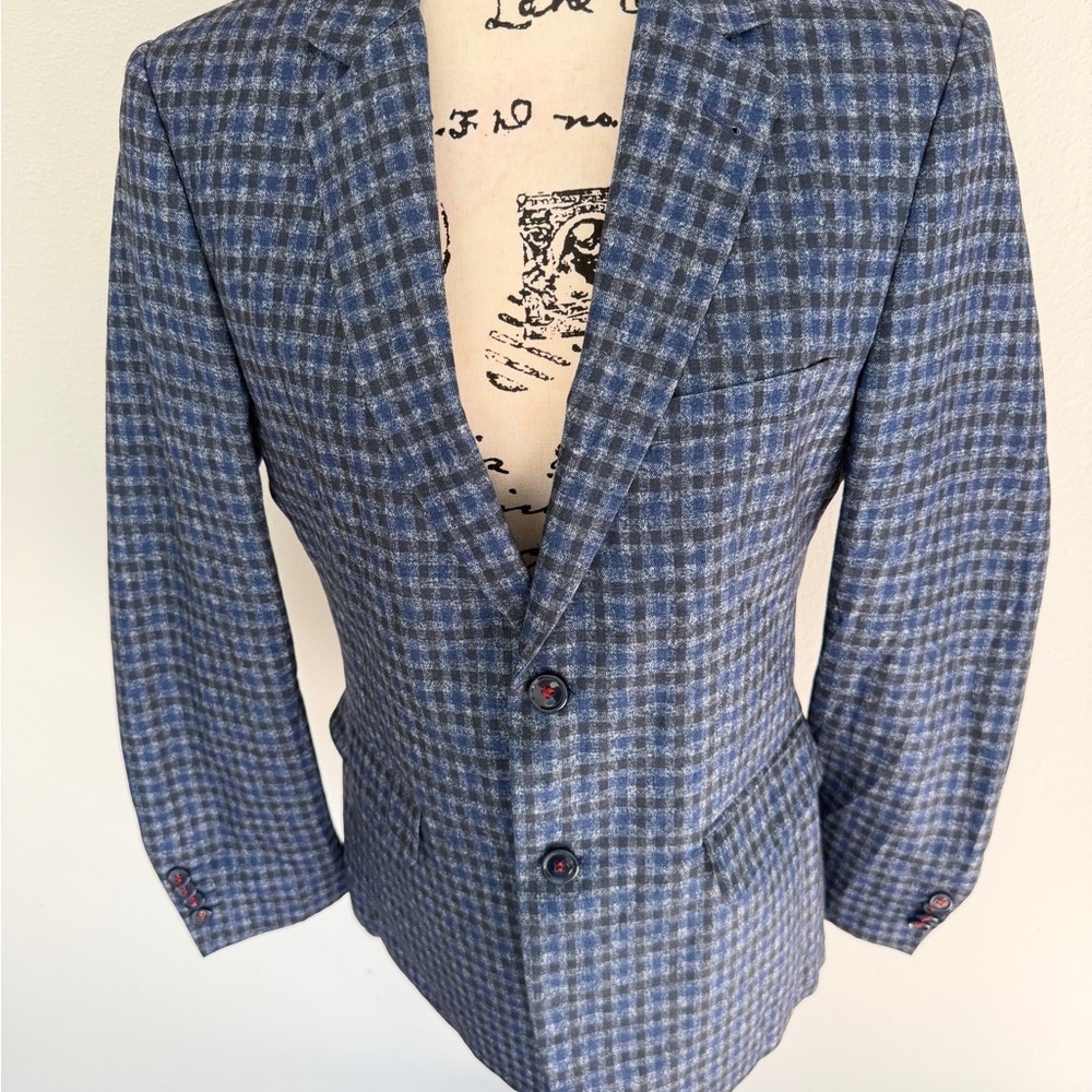 Akademiks Blazer Multi‎ Gingham Checkered Navy Sport Coat Brioni Style Academia - Picture 10 of 12